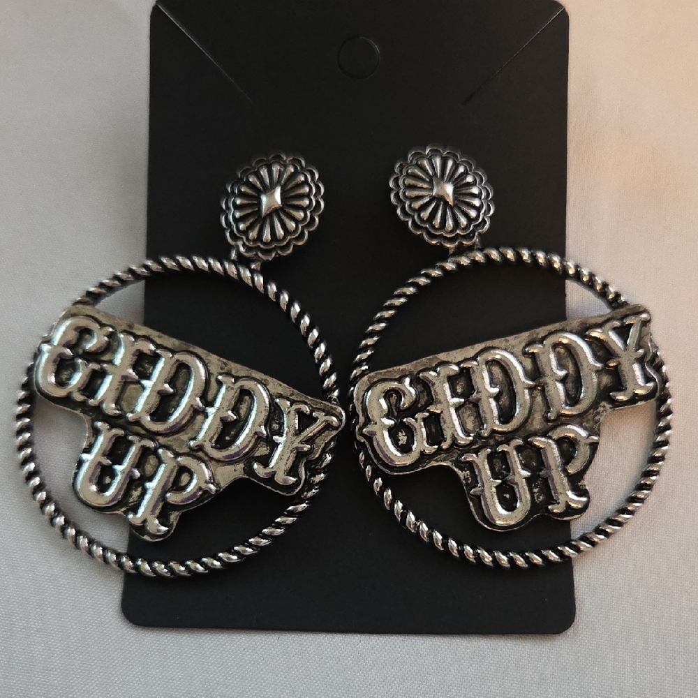 Silver 'Giddy Up' Hoop Earrings